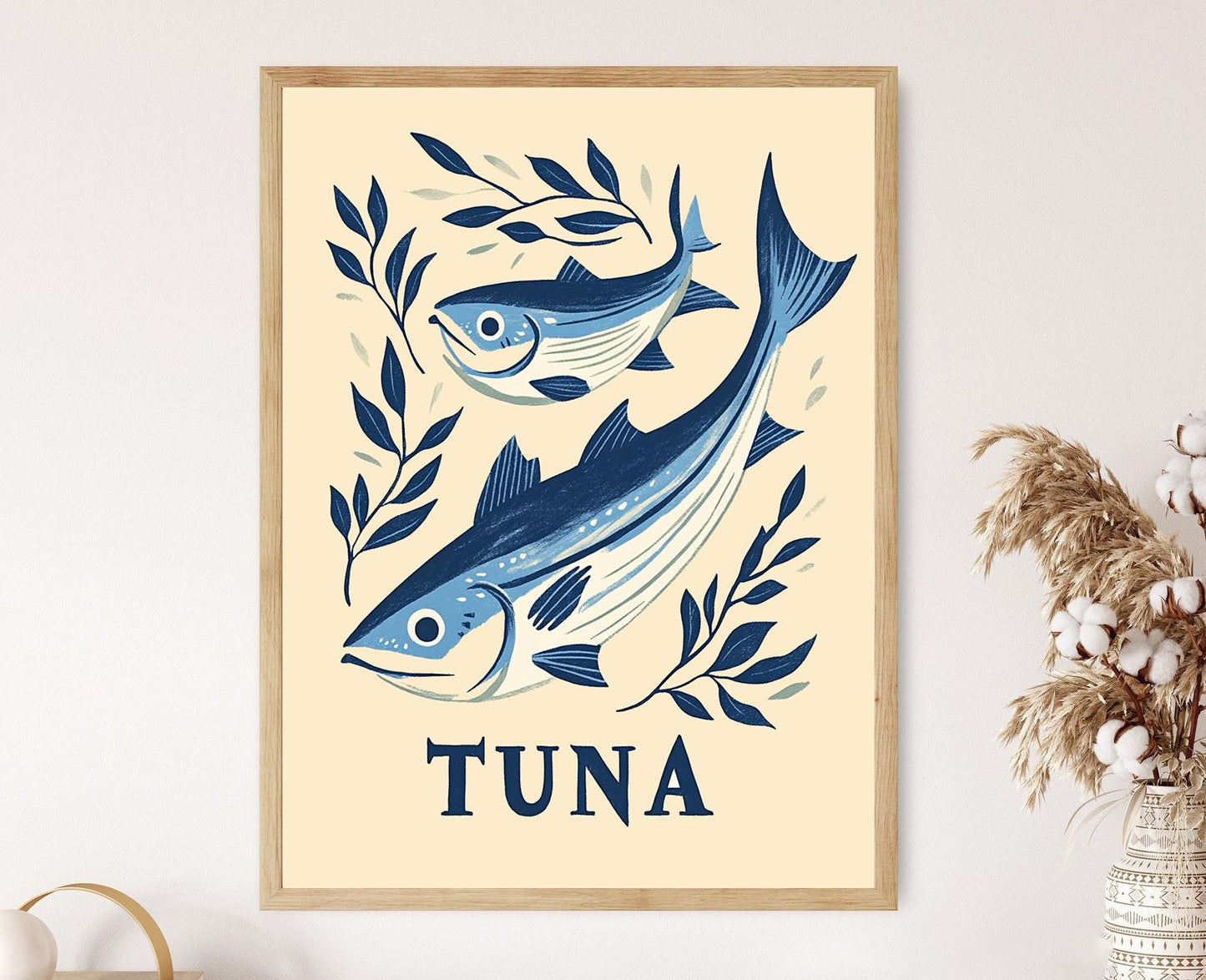 Affiche Vintage Thon – Illustration Nautique Bleue pour Cuisine Côtelette
