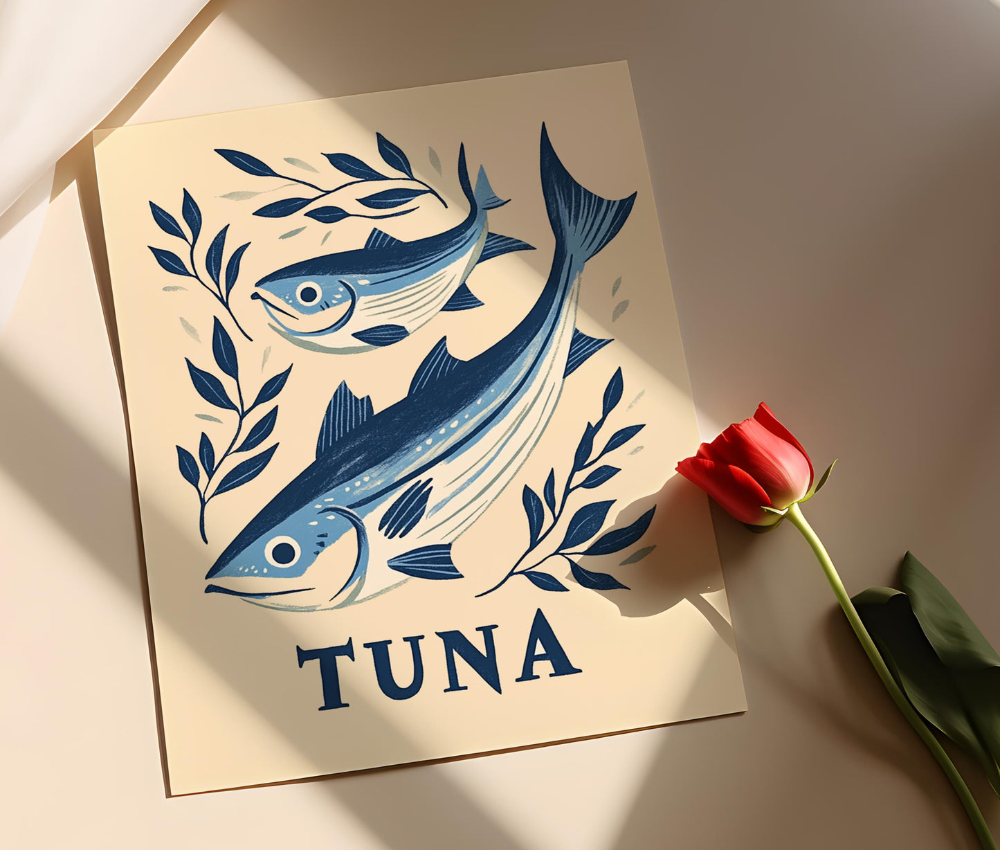 Affiche Vintage Thon – Illustration Nautique Bleue pour Cuisine Côtelette