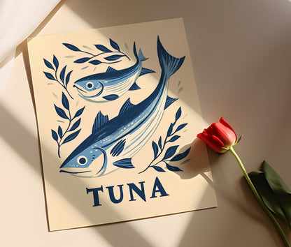 Affiche Vintage Thon – Illustration Nautique Bleue pour Cuisine Côtelette