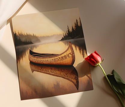 Affiche Canoë en Écorce de Bouleau Ojibwe – Art Amérindien de Lac