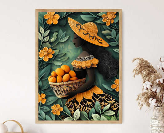 Affiche Femme Portoricaine avec Mangues – Décor Tropical Murale