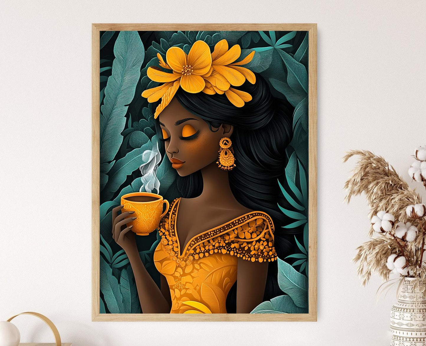 Affiche Femme Portoricaine avec Chocolat Chaud – Décor Latina