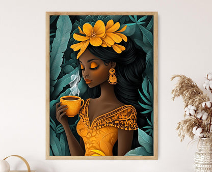 Affiche Femme Portoricaine avec Chocolat Chaud – Décor Latina