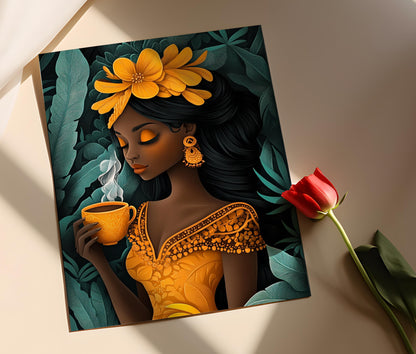 Affiche Femme Portoricaine avec Chocolat Chaud – Décor Latina