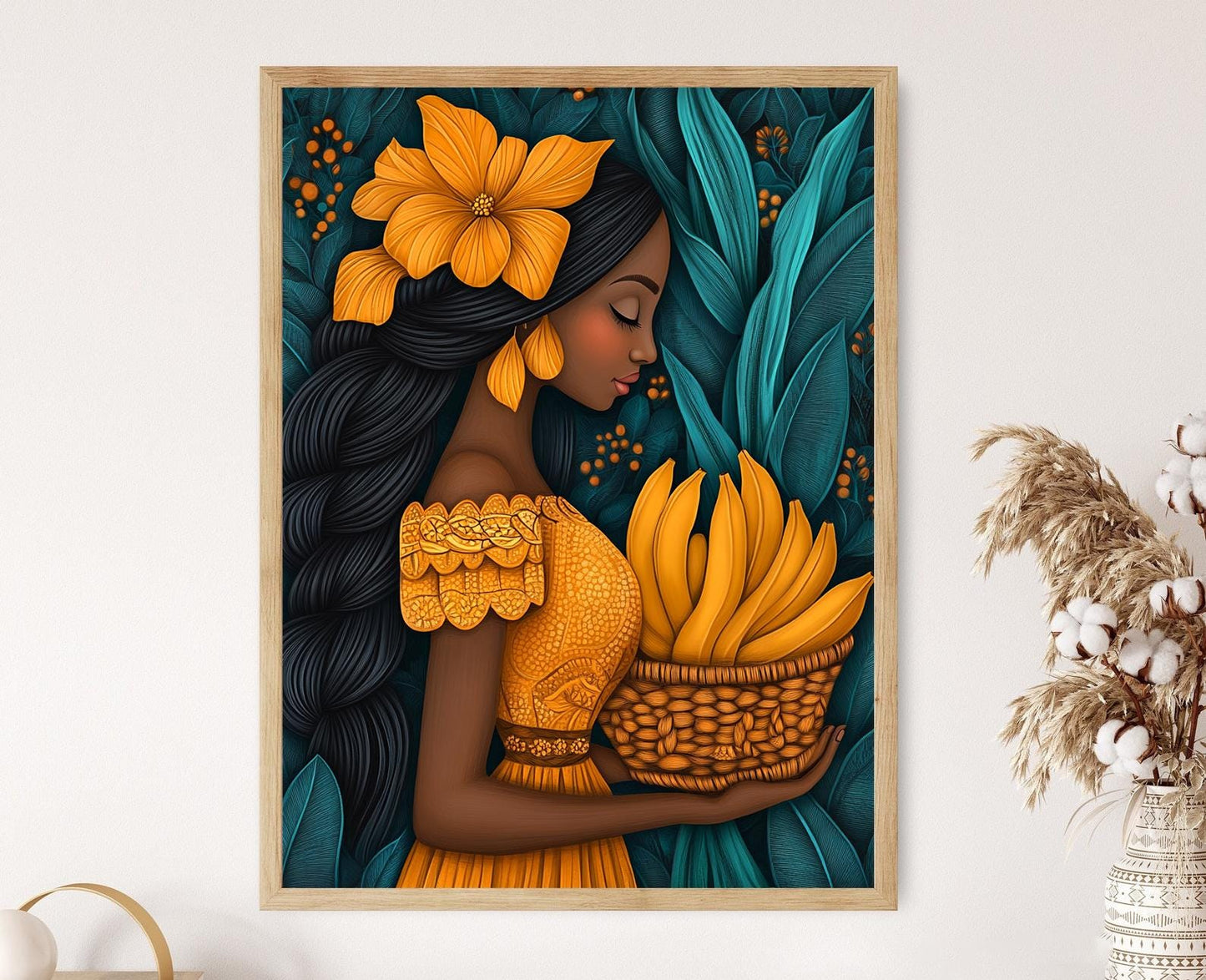 Affiche Porto-Ricaine : Femme Tropicale aux Bananes - Art Print