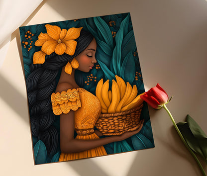 Affiche Porto-Ricaine : Femme Tropicale aux Bananes - Art Print