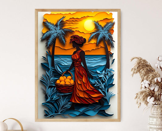 Affiche Femme Mangue Jamaïcaine – Poster Décor Tropical et Coloré