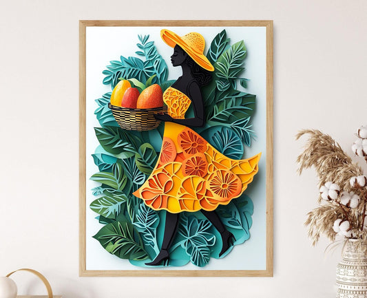 Affiche Femme Papaye Jamaïcaine – Art mural des Caraïbes