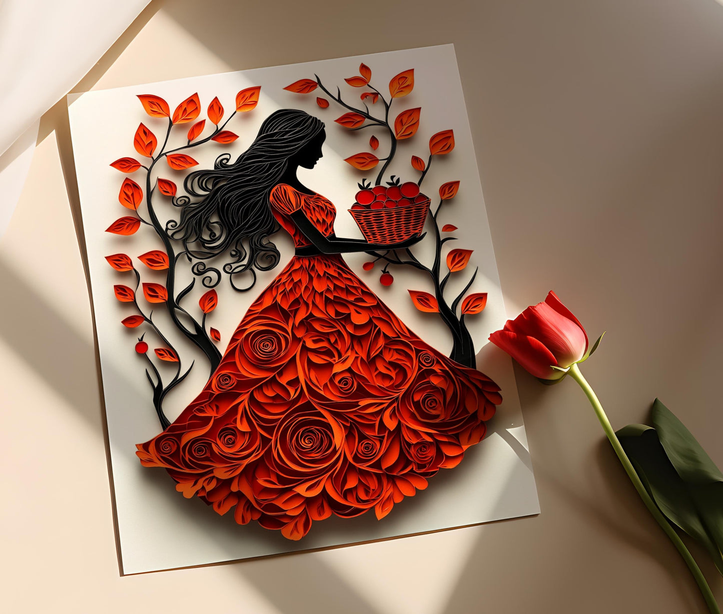 Affiche Femme Tamoule et Tomates – Illustration Chic Indienne