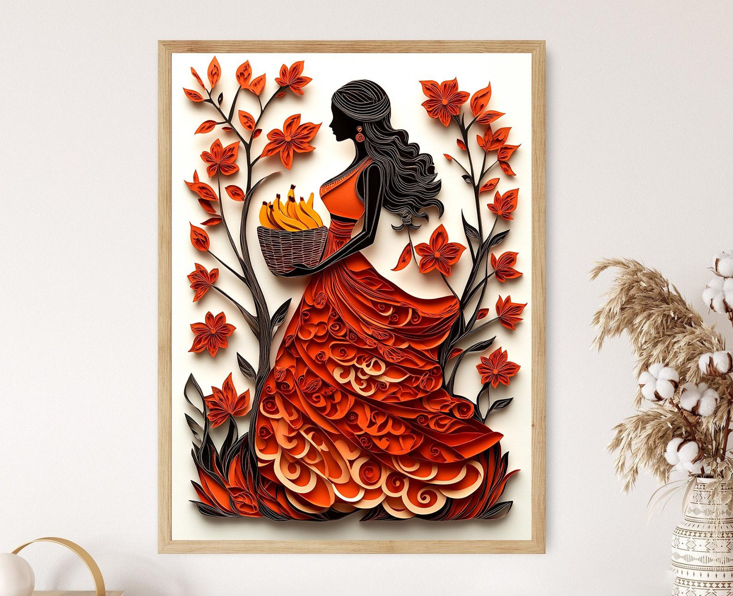 Affiche Femme Tamoule et Bananes – Illustration Chic Indienne