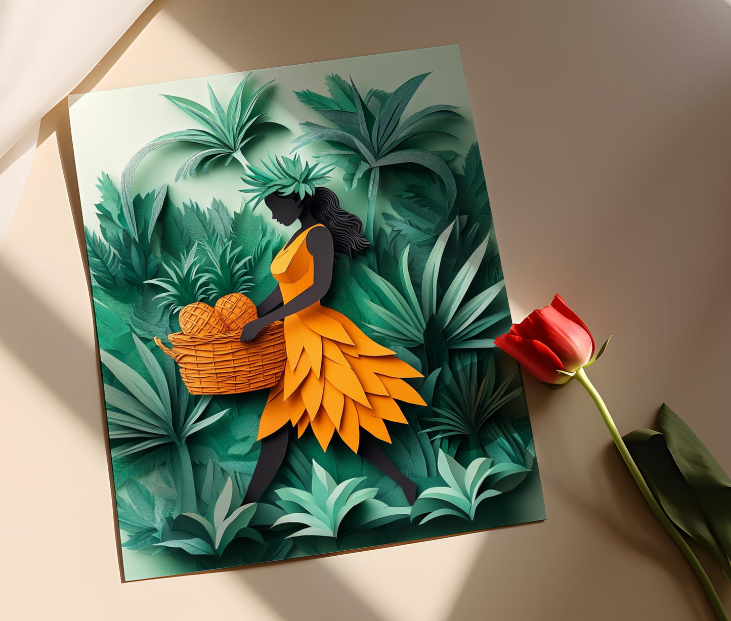 Affiche Panier d'Ananas – Illustration Femme de Tahiti