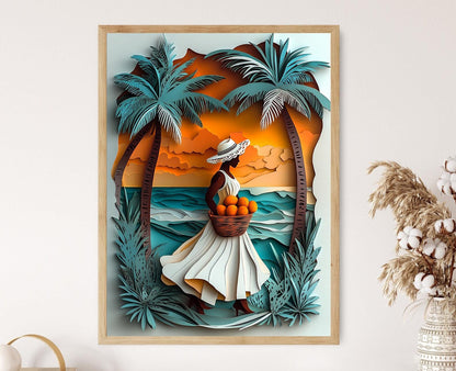 Affiche Panier de Mangues – Illustration Femme de Barbade