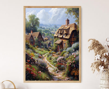 Affiche Cottages au Toit de Chaume – Poster Peinture de Shere, Surrey