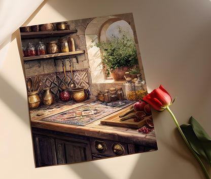 Affiche Cuisine Libanaise Rustique – Illustration de Carreaux et Grenade