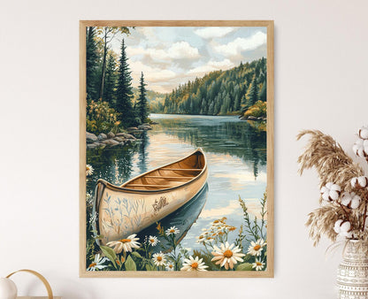Affiche Canoë Algonquin – Poster Scène Lac Sauvage Canadien