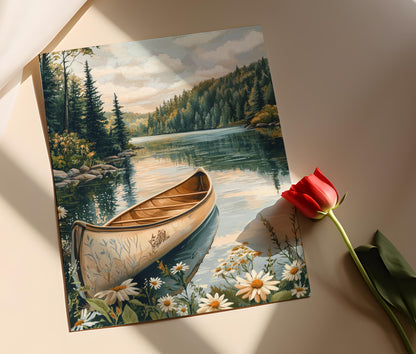 Affiche Canoë Algonquin – Poster Scène Lac Sauvage Canadien