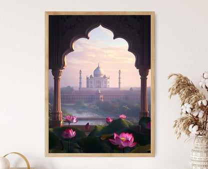 Affiche Agra – Poster Art Taj Mahal et Fenêtres de Lotus