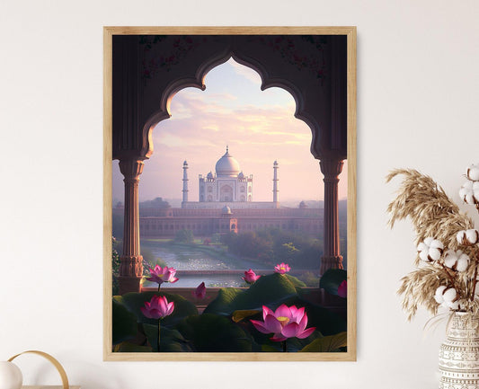 Affiche Agra – Poster Art Taj Mahal et Fenêtres de Lotus