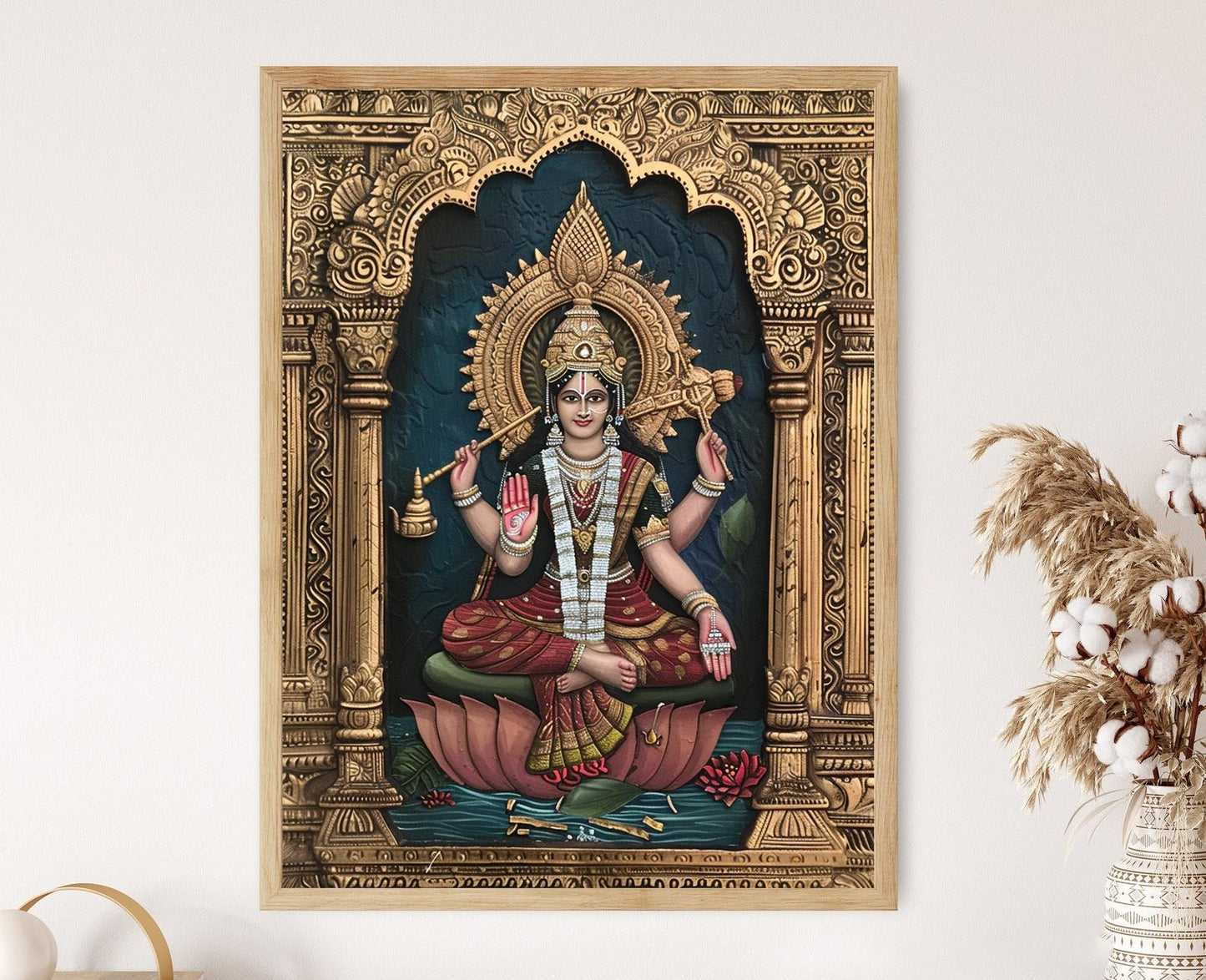 Affiche Déesse Saraswati – Poster Peinture Tanjore, Art Tamil Nadu