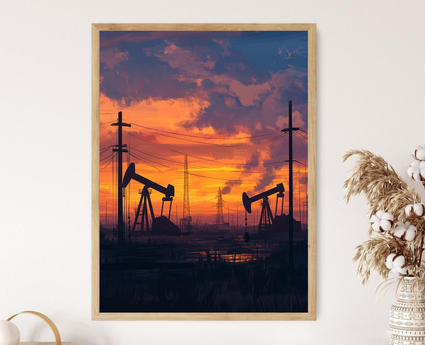 Affiche Texas – Impression artistique de lever de soleil sur champs pétroliers