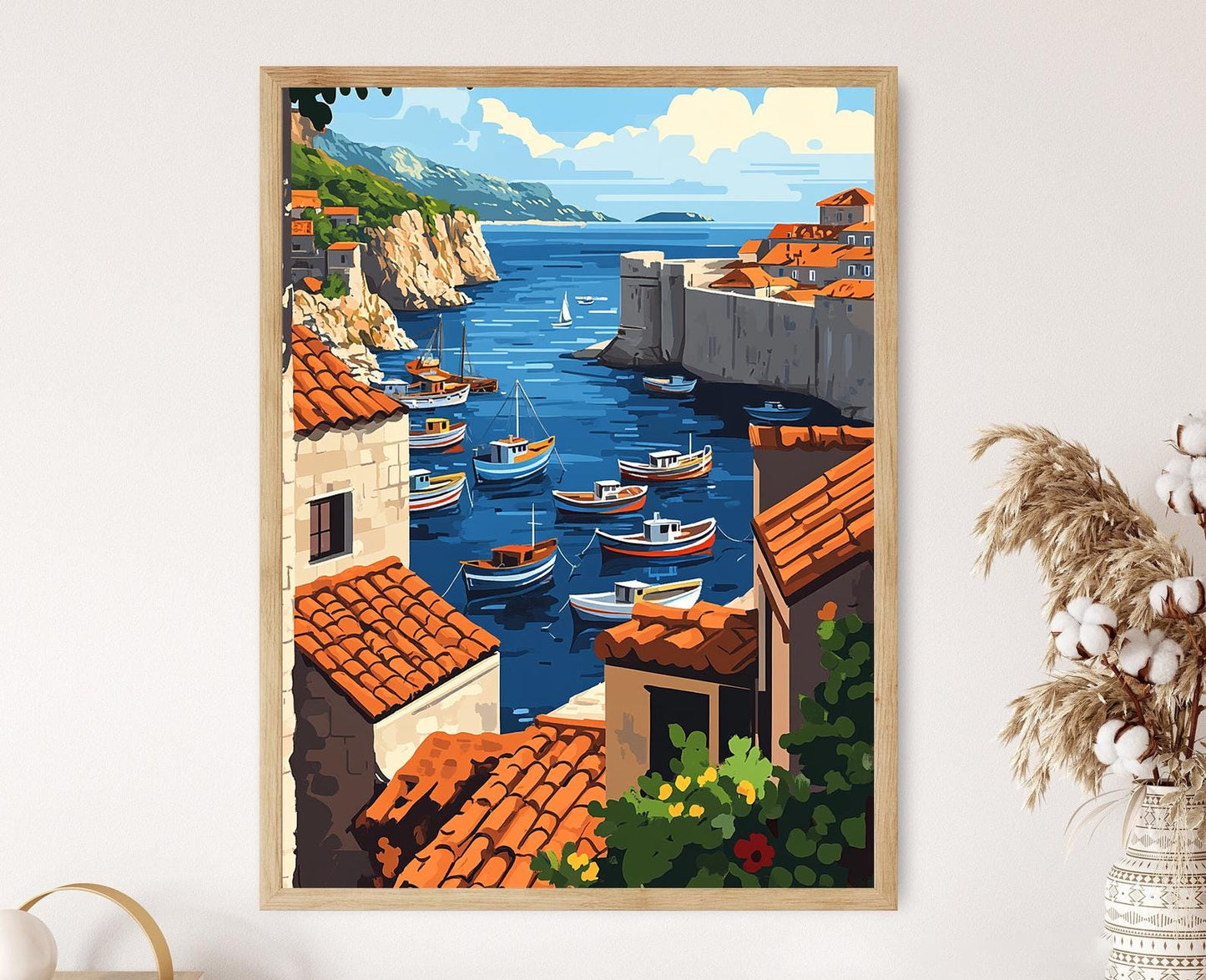 Affiche Dubrovnik – Poster Illustration côtière croate colorée