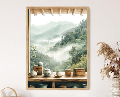 Affiche Accessoires de Thé Sylhet – Poster Décor en Céramique et Bois