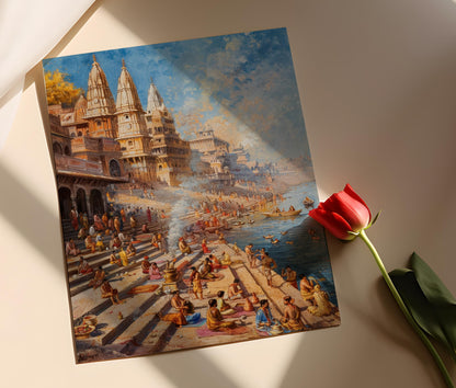 Affiche des Ghats Sacrés de Varanasi – Poster Art Religieuse Indienne
