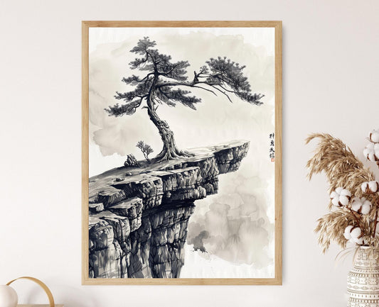 Affiche Arbre de Pin – Poster Art Minimaliste Sumi-e Japonais
