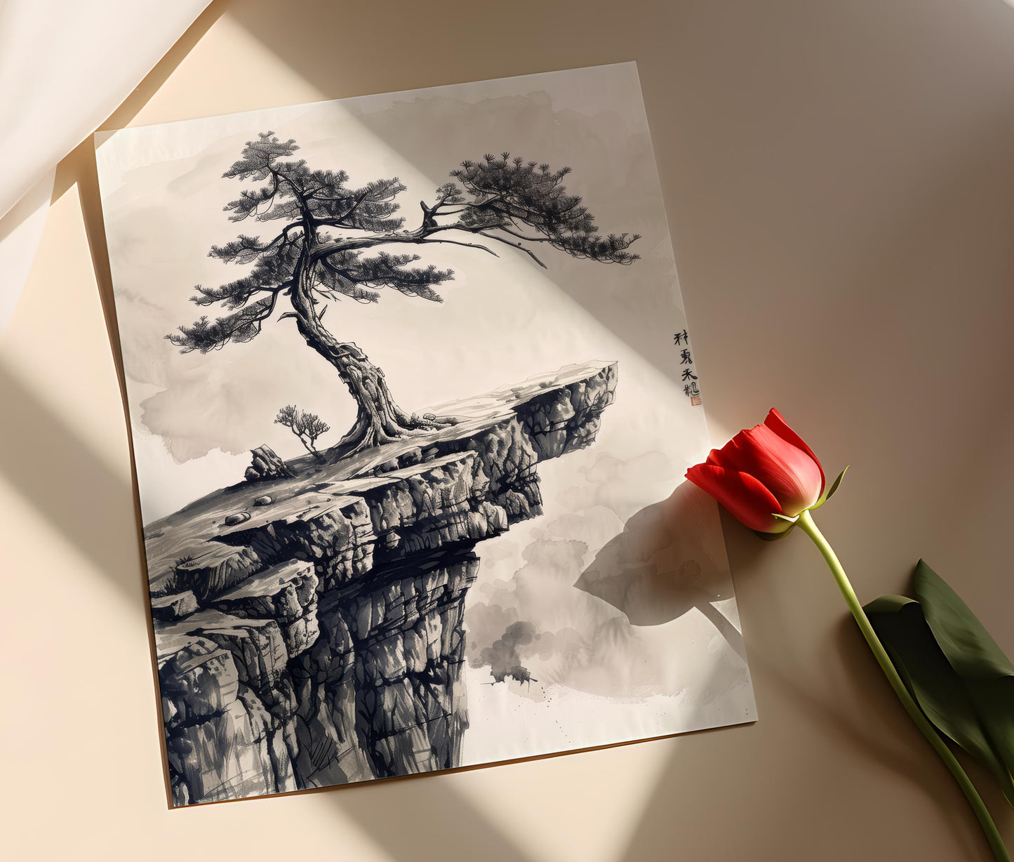 Affiche Arbre de Pin – Poster Art Minimaliste Sumi-e Japonais