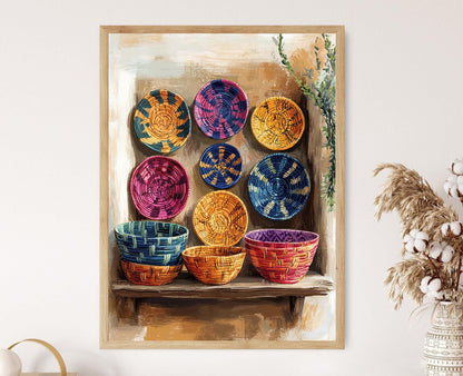 Affiche Panier Tissé Ghanéen – Art Print Décor Culturel Africain
