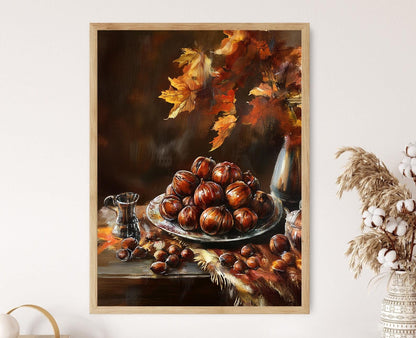Affiche Châtaignes Rôties Rustiques – Impression d'Automne Élégante