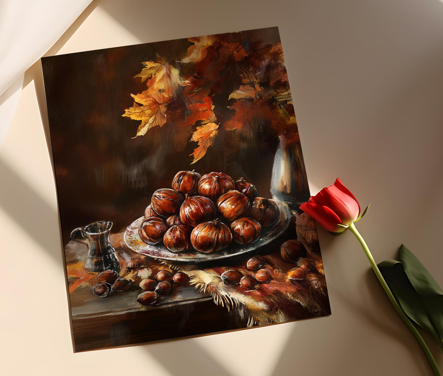 Affiche Châtaignes Rôties Rustiques – Impression d'Automne Élégante