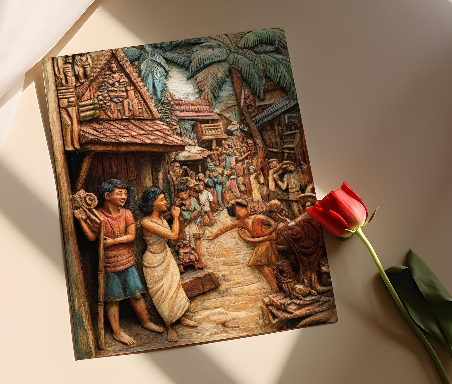 Affiche Art de Sculpture sur Bois – Poster Artisanat Filipino à Paete