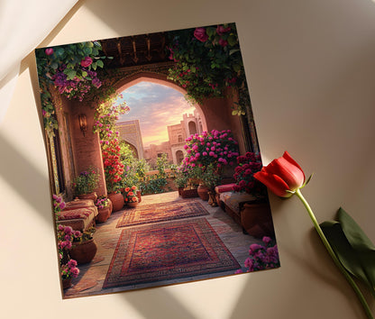 Affiche Jardin Rooftop Shiraz – Illustration Roses et Grenade