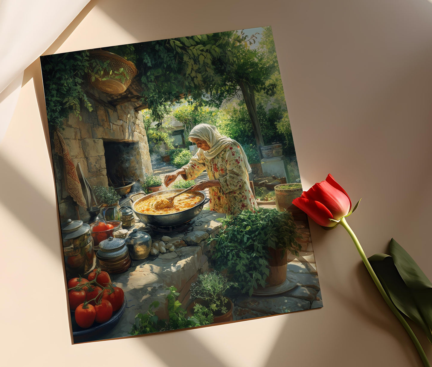 Affiche Femme Iranienne Cuisinant Ash Reshteh – Art Culinaire Persan