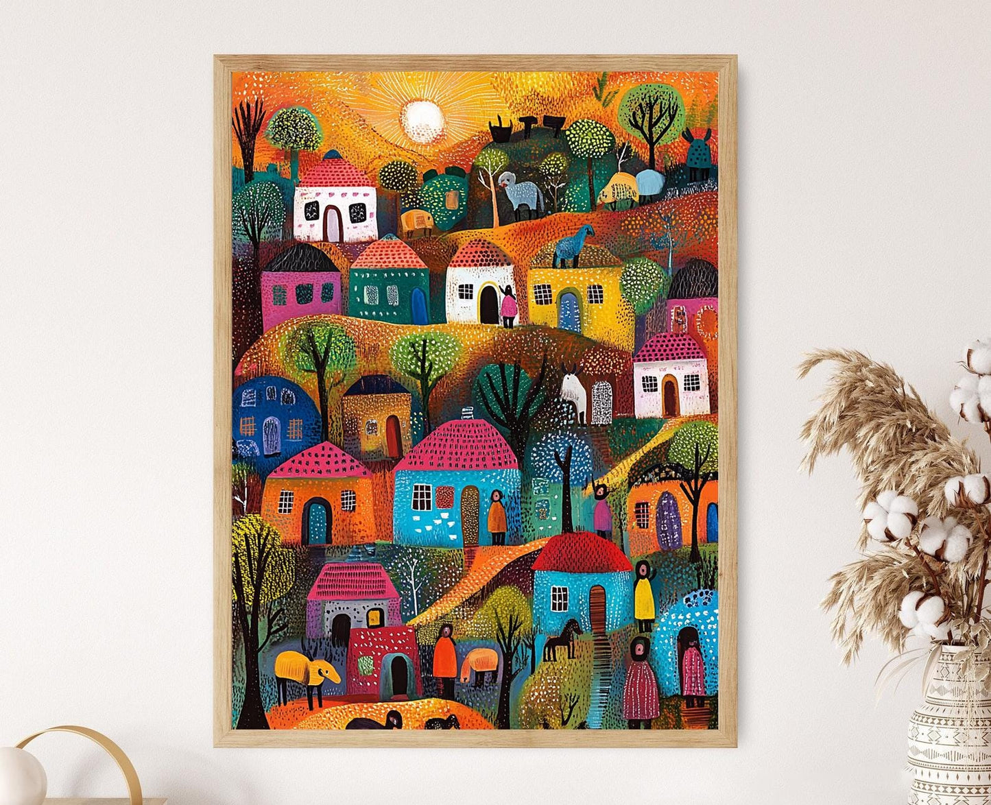 Affiche Village Éthiopien – Impression Art Folk Africaine Colorée