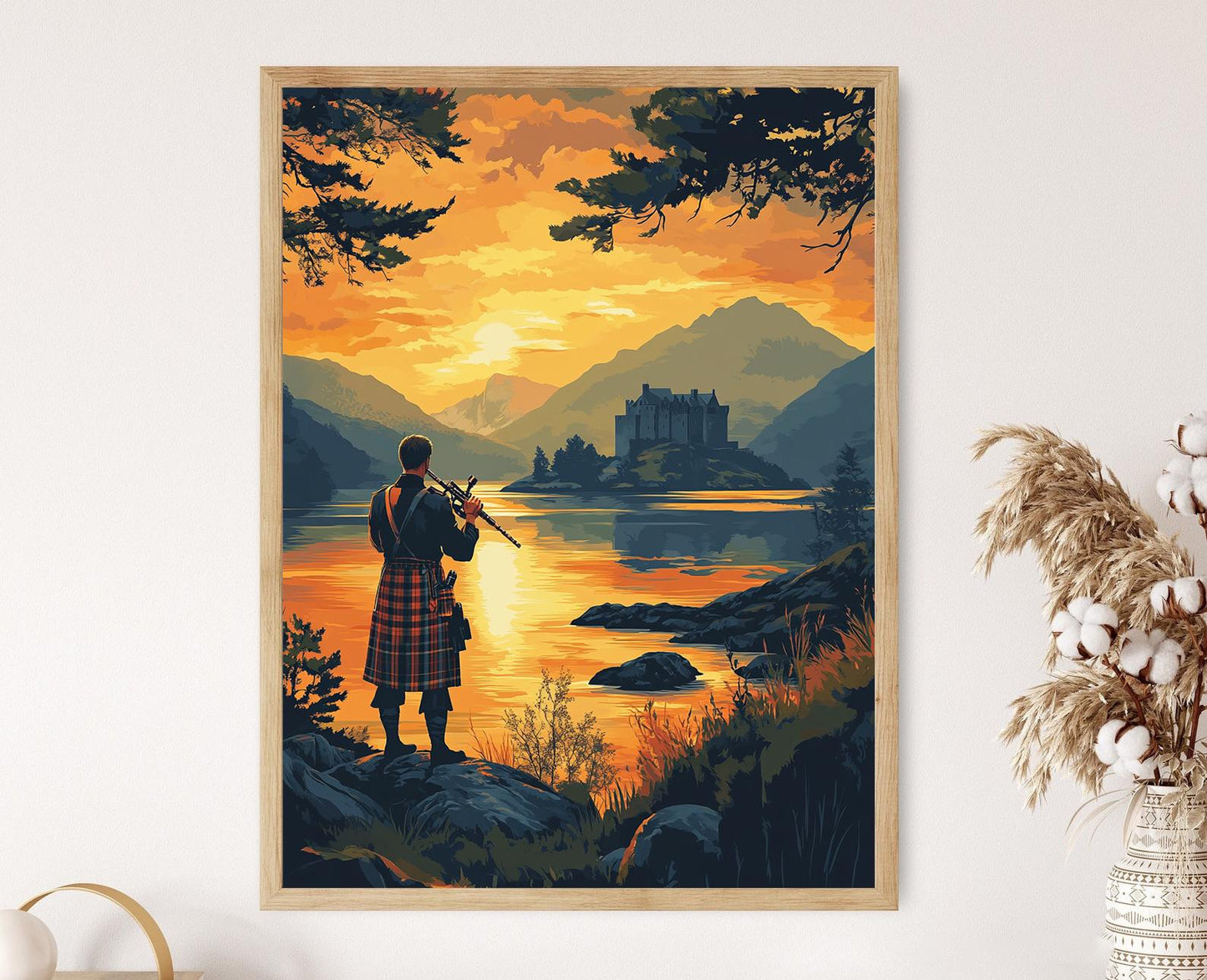 Affiche Écossaise – Poster Art Heritage avec Château Eilean Donan et Coucher de Soleil