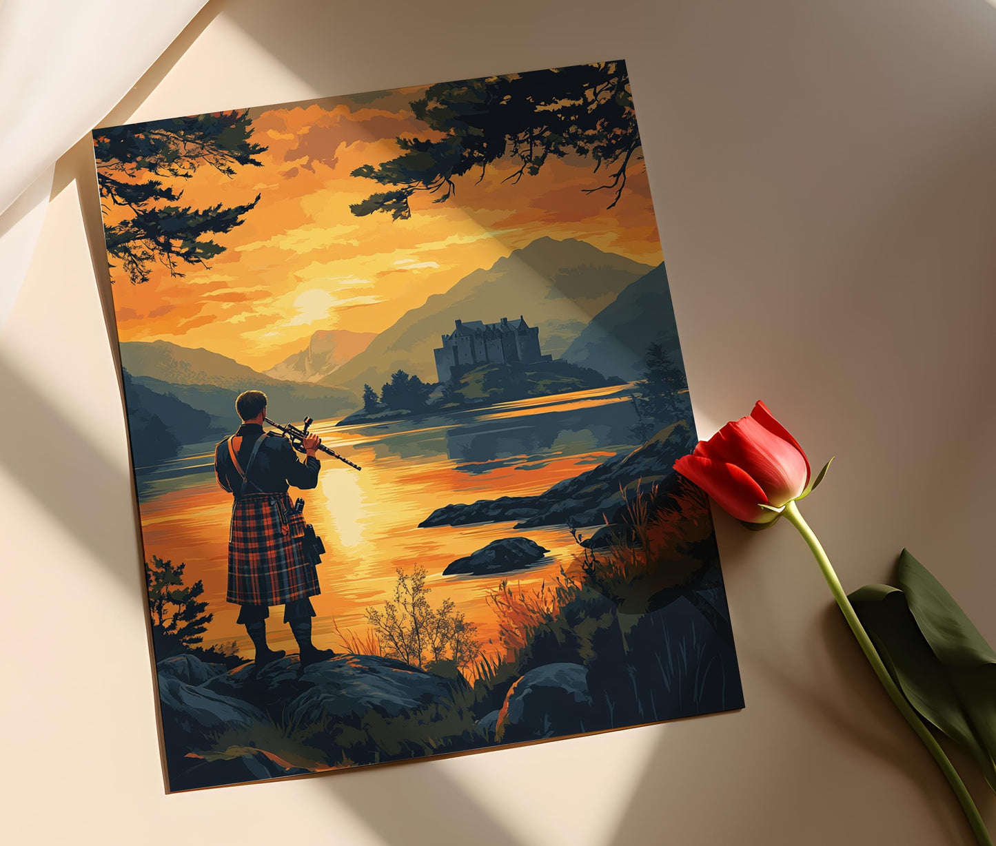 Affiche Écossaise – Poster Art Heritage avec Château Eilean Donan et Coucher de Soleil