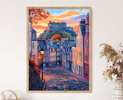 Affiche Édimbourg – Poster Scène de Crépuscule avec Château et Maisons Géorgiennes