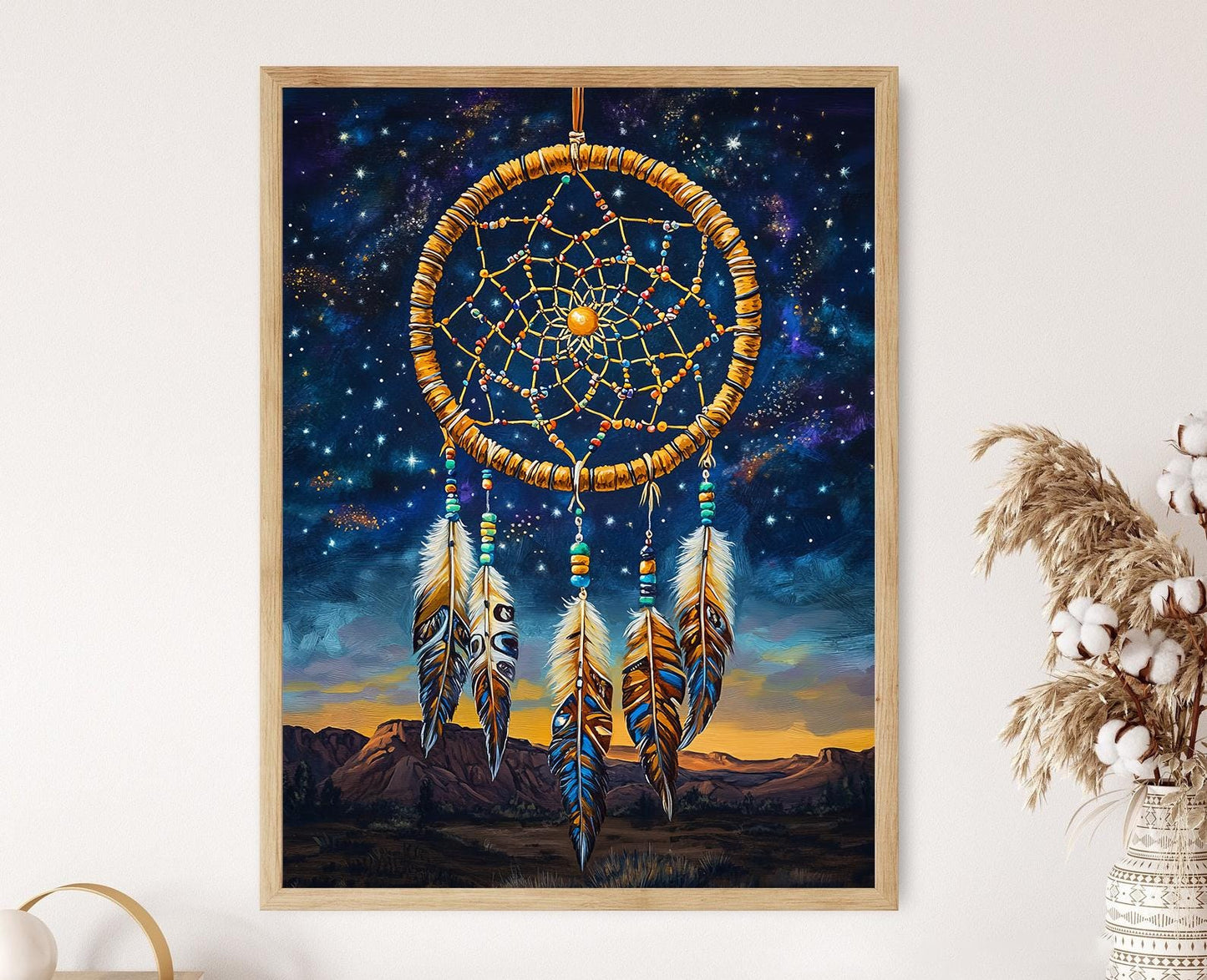 Affiche Attrape-Rêves Sioux – Poster Art avec perles et plumes amérindiennes