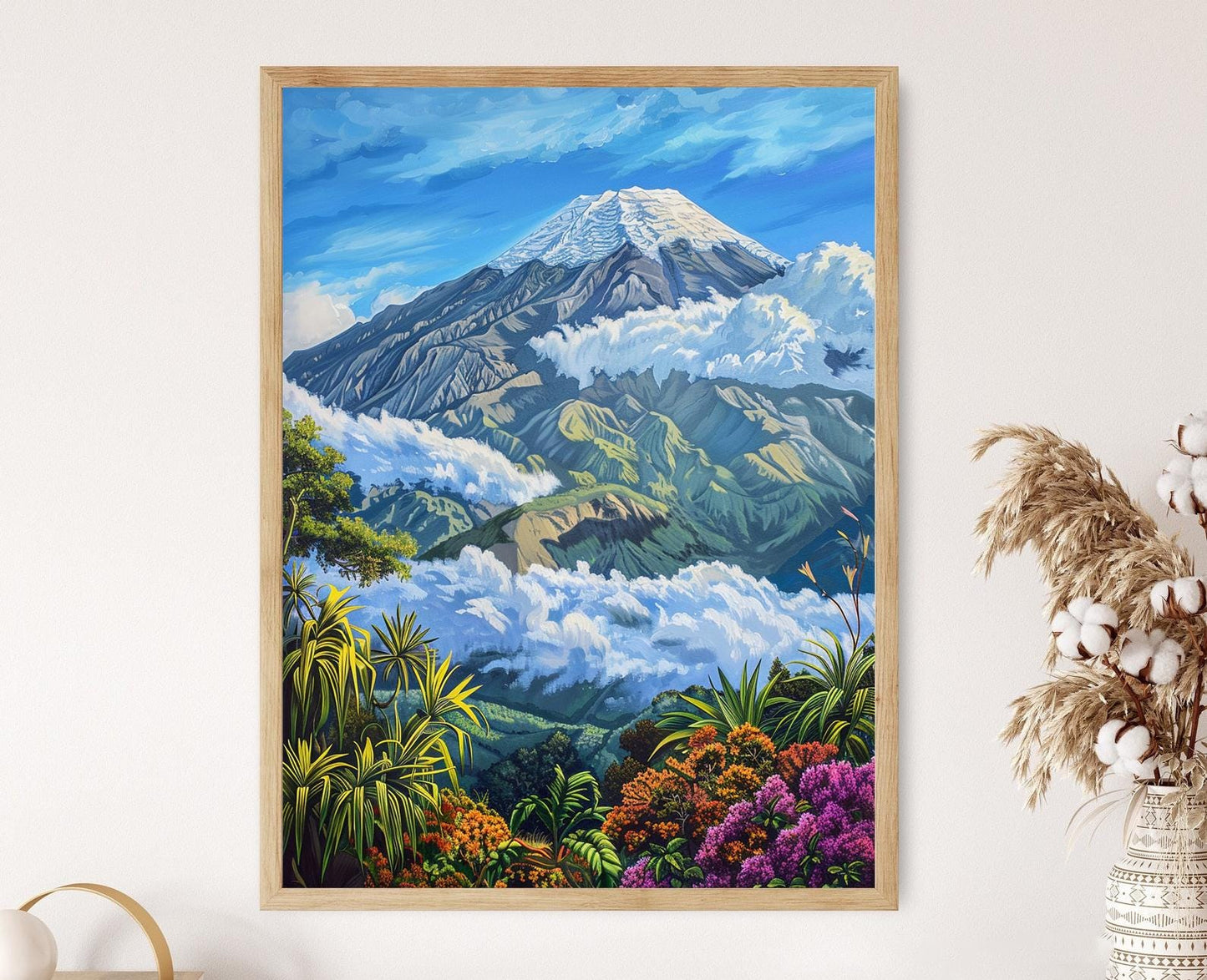 Affiche Mauna Kea – Poster Art Print de Volcan avec Flore Hawaïenne