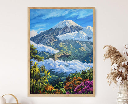 Affiche Mauna Kea – Poster Art Print de Volcan avec Flore Hawaïenne