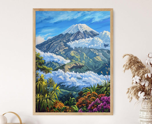 Affiche Mauna Kea – Poster Art Print de Volcan avec Flore Hawaïenne