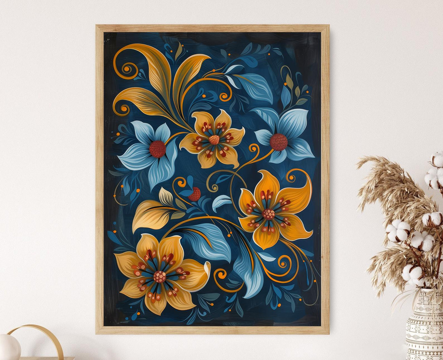Affiche Rosemaling norvégien – Poster Art populaire scandinave peinte à la main