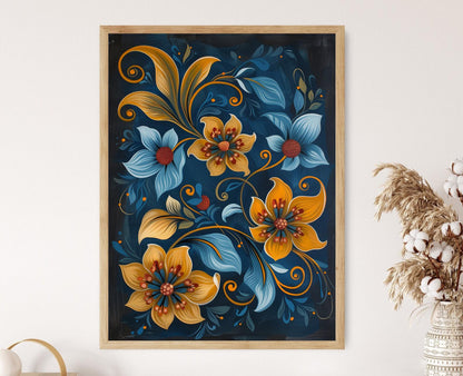 Affiche Rosemaling norvégien – Poster Art populaire scandinave peinte à la main