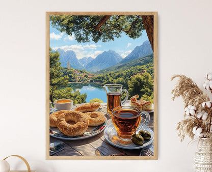 Affiche Petit Déjeuner Turc – Illustration Çay, Simit, et Olives