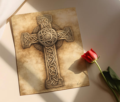 Affiche Croix Celtique – Poster Art avec Nœuds Entrelacés et Spirales