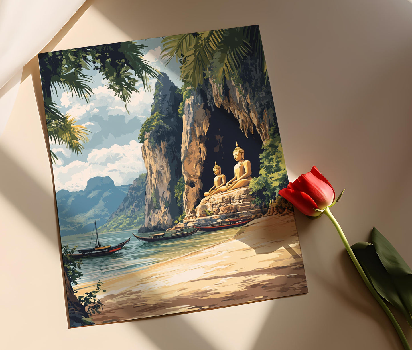 Affiche Caverne Sacrée – Poster Art du Laos et Rivière Mékong