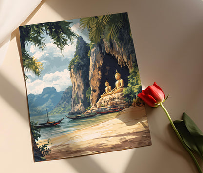 Affiche Caverne Sacrée – Poster Art du Laos et Rivière Mékong