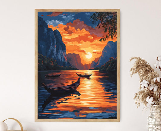 Affiche de la rivière Nam Song – Impression artistique des montagnes du Laos